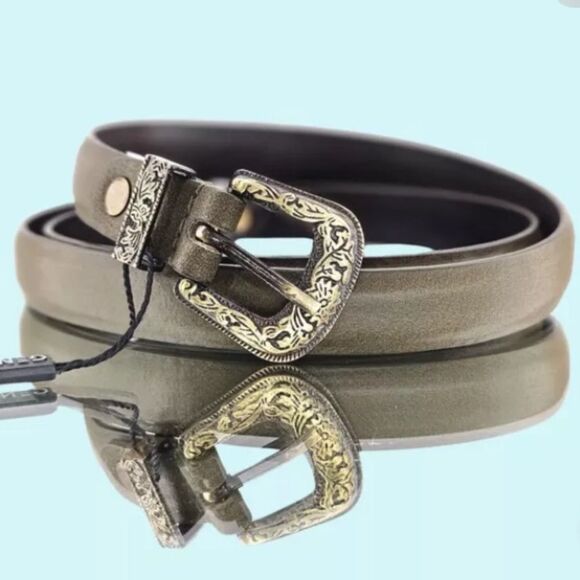 GENICCI Leather Smooth Texas Buckle Belt olive - Picture 2 of 10